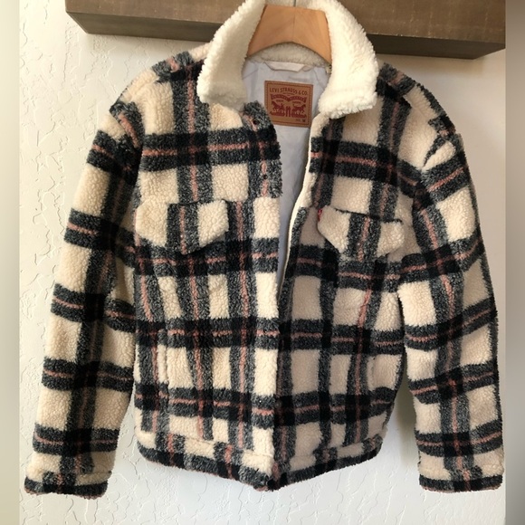 Levi’s|Ex boyfriend plaid Sherpa trucker jacket with collar•••Size medium,Cute! - Picture 8 of 15